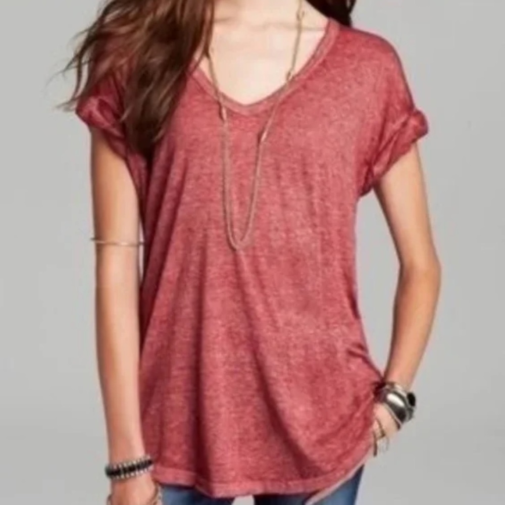 Free People Beach Keep Me Oversized Burnout Tee in Red / Burgundy (XS)
